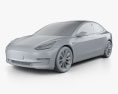 Tesla Model 3 з детальним інтер'єром 2021 3D модель clay render