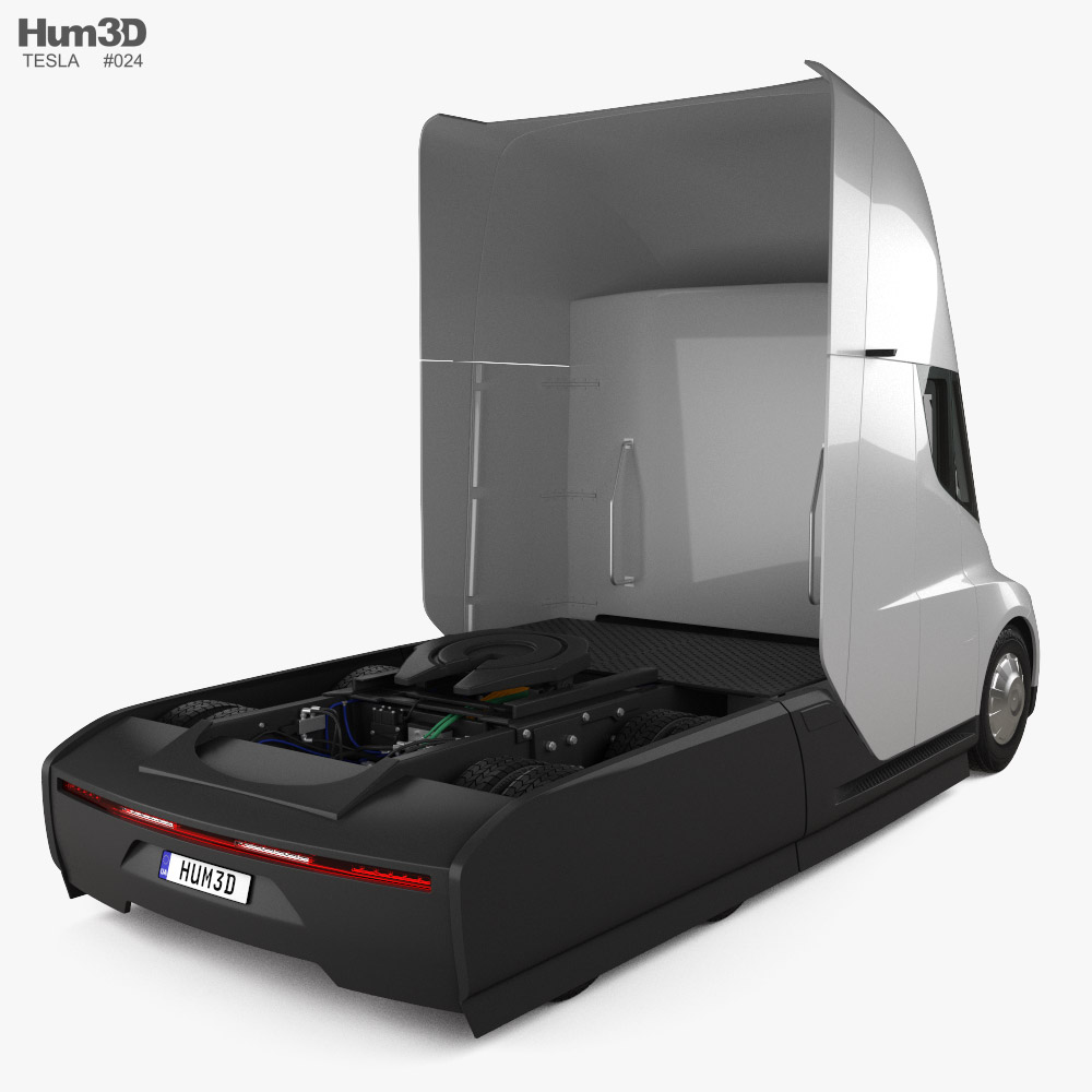 Tesla Semi Sleeper Cab Сідловий тягач з детальним інтер'єром та двигуном 2018 3D модель back view