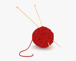Fil de laine avec aiguilles à tricoter Modèle 3D