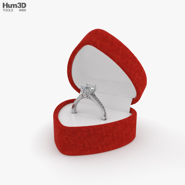 Anillo de diamantes en caja Modelo 3D