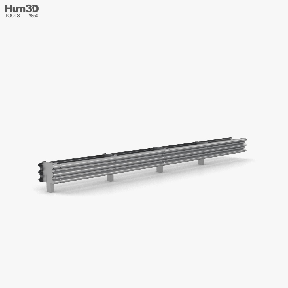 Thrie-Beam Guardrail Barrier Double Sides 3D модель