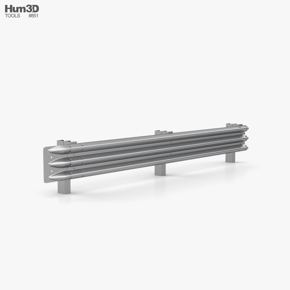 Thrie-Beam Guardrail Barrier Ending 3D модель