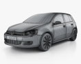 Volkswagen Golf 5ドア 2009 3Dモデル wire render