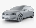 Volkswagen Golf Mk7 5 porte 2013 Modello 3D clay render
