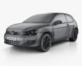 Volkswagen Golf Mk7 3ドア 2013 3Dモデル wire render