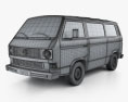 Volkswagen Transporter (T3) パッセンジャーバン 1990 3Dモデル wire render