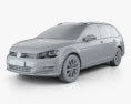 Volkswagen Golf variant with HQ interior 2016 3d model clay render