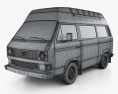 Volkswagen Transporter (T3) パッセンジャーバン High Roof 1980 3Dモデル wire render