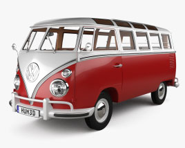 Volkswagen Transporter Carrinha de Passageiros com interior 1950 Modelo 3d