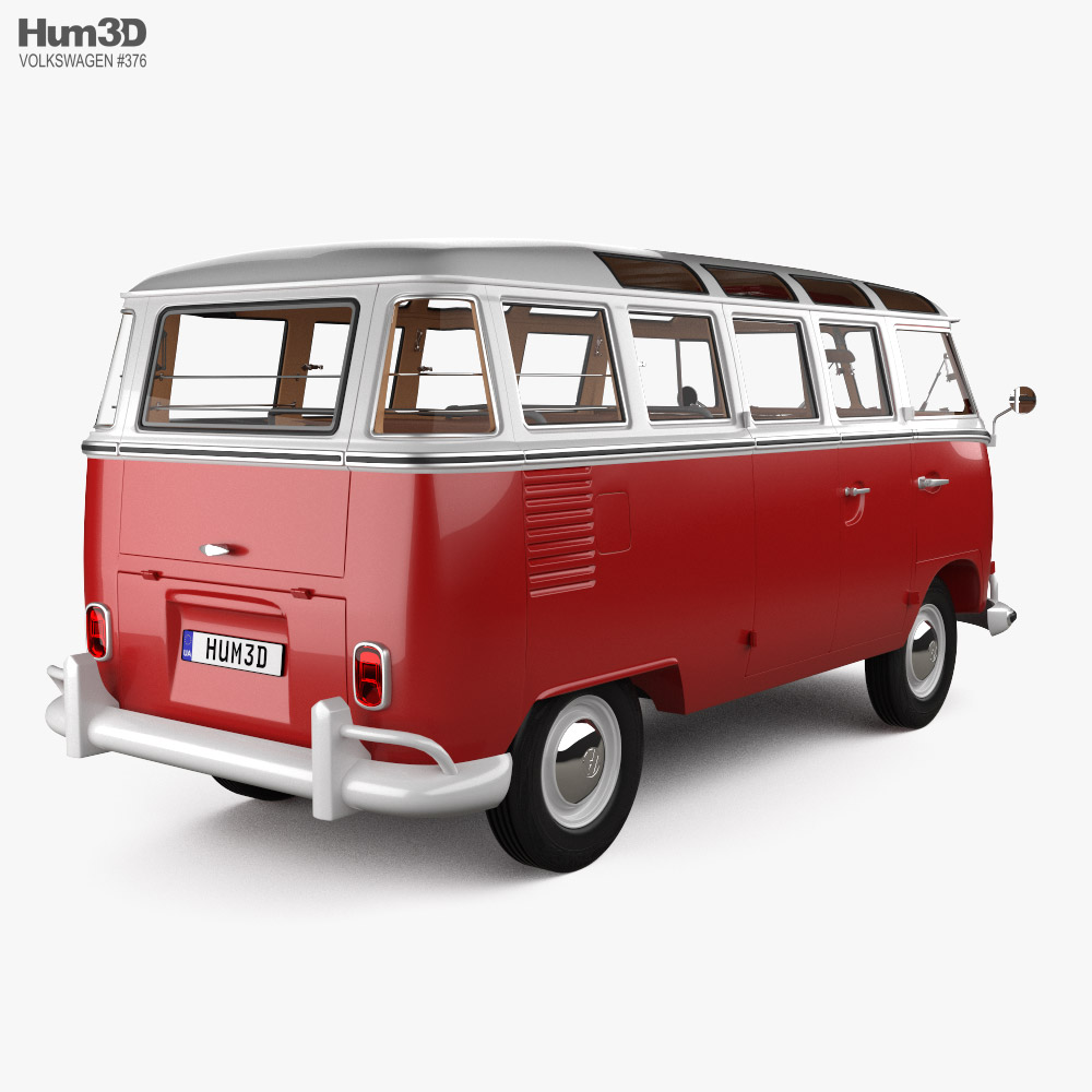 Volkswagen Transporter Passenger Van mit Innenraum 1950 3D-Modell Rückansicht