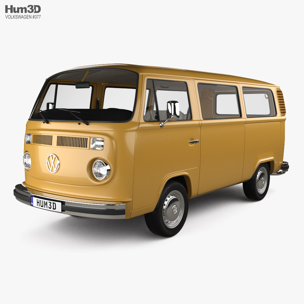 Volkswagen Transporter T2 Passenger Van with HQ interior 1972 3D model