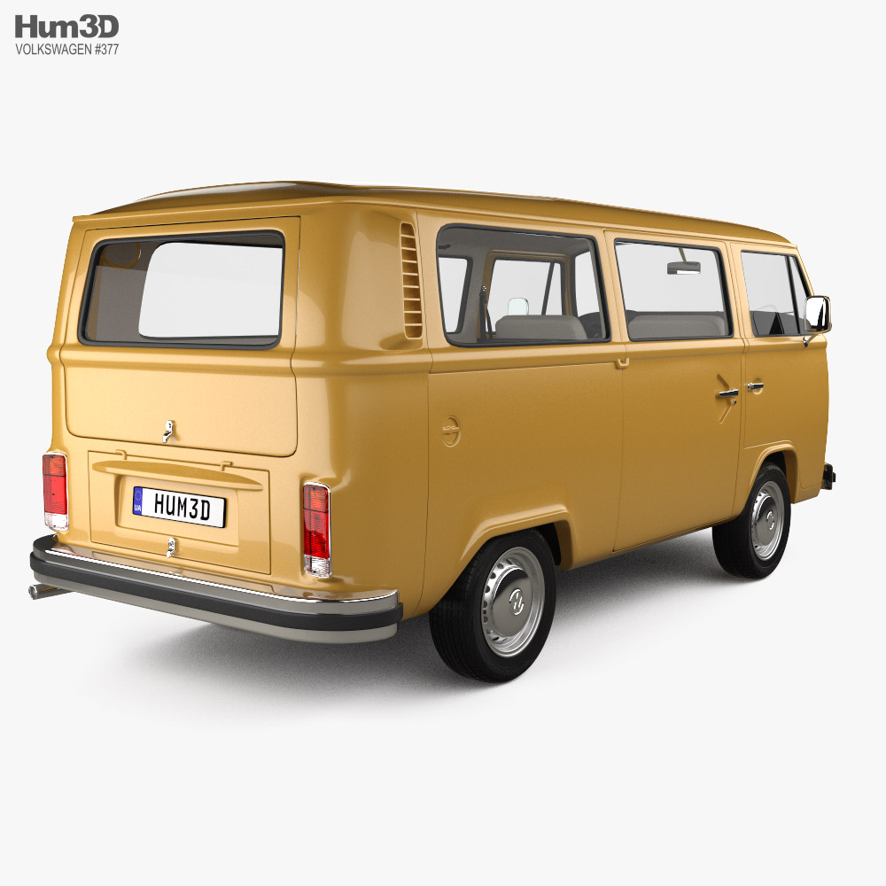Volkswagen Transporter T2 Passenger Van with HQ interior 1972 3d model back view