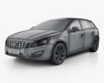 Volvo V60 2014 3D模型 wire render